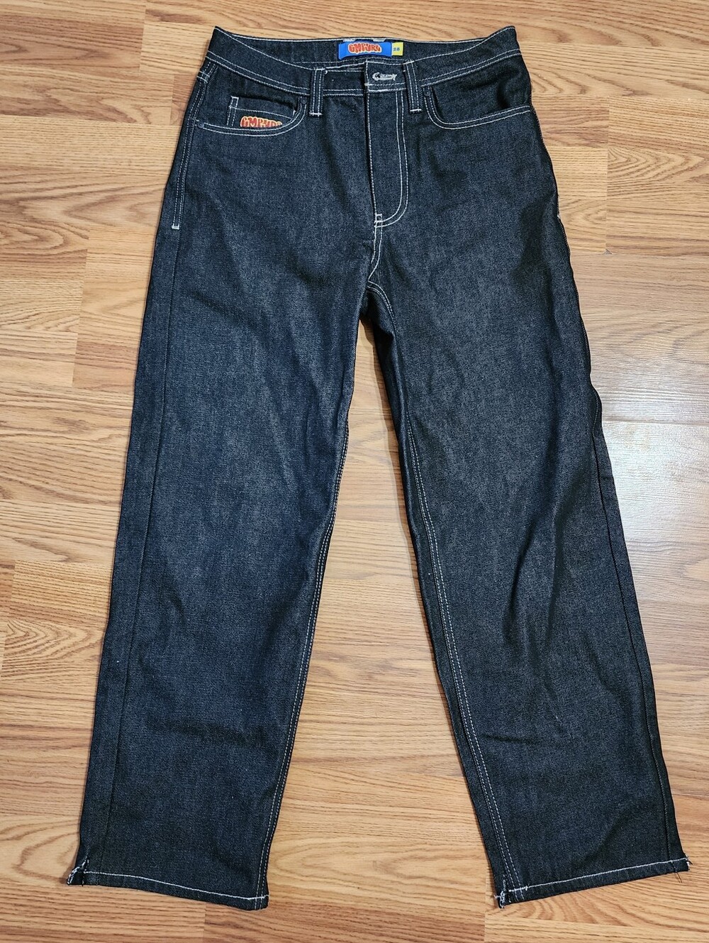 Empyre Jeans Mens 28 Black Denim Baggy Skate Y2K Contrast Stitch Streetwear